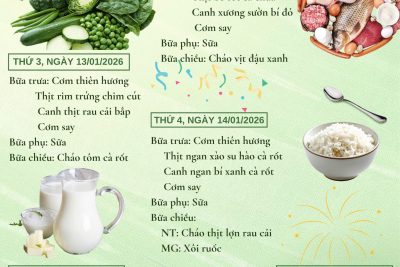 Thực đơn tuần 02 tháng 01 năm 2026. Từ ngày 12/01/2026 đến ngày 16/01/2026.